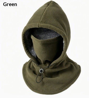 The Volt Flick fleece balaclava held open, ready to pull on over the head